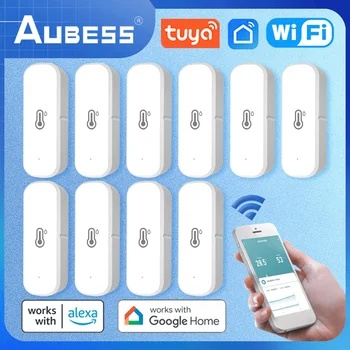 1-10Pcs AUBESS Tuya wi-Fi Temperatura E Umidade Sensor Detector de Casa Inteligente do Higrómetro do Termômetro Para o Alexa Google Assistente