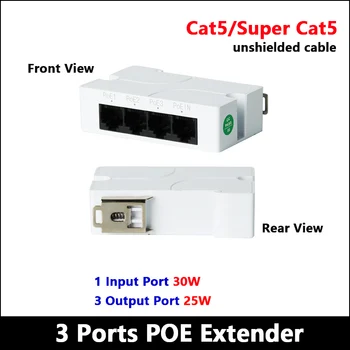 100M 3 Portas de Saída POE Extender para Câmeras IP 1 Entrada POE Distância de 100m 30W-in/25W-out Cat5 ou Super Cat5 Cabo sem blindagem