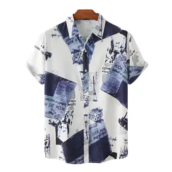 2023 a Primavera E o Verão, Moda masculina de Manga Curta Camisa Solto e Casual Impressão de Praia Havaiana Estilo Étnico Casual Camisa
