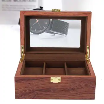 3 Grade de Exibição do Relógio Caixa de Janela Transparente Anti‑ Derrapante Ver a Caixa de Armazenamento para o Relógio de Armazenamento de Caixa de Presente a Ferramenta de Caixa de Madeira do Relógio