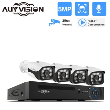 4CH 25fps 5MP POE AI de Segurança Sistema de Câmera NVR do Kit de Áudio CFTV Impermeável Exterior de Detecção de Rosto P2P de Vigilância de Vídeo Definido