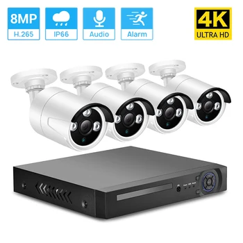 4K POE NVR Kit de 2,8 MM Lente Exterior Impermeável de 48V POE Câmera de gravação de Áudio de Detecção de Movimento ONVIF H. 265 Sistema de Segurança CFTV