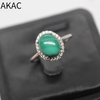 AKAC natural verde de malaquita 925 prata esterlina, anel de pedra de tamanho approx8*10mm enviar aleatoriamente