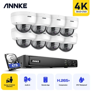 ANNKE 8CH 4K IP Câmera Sistema de Segurança 265+ 8MP Câmera Poe Duas Vias de Áudio, Vídeo Vigilância, CCTV Lente de 4MM de Apoio 256G Cartão IP67