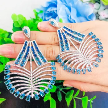 Boêmio Stylefashion Design Fã Forma Luxo Azul Cúbicos de Zircônia Declaração de Brincos para Mulheres Presente do Dia dos Namorados
