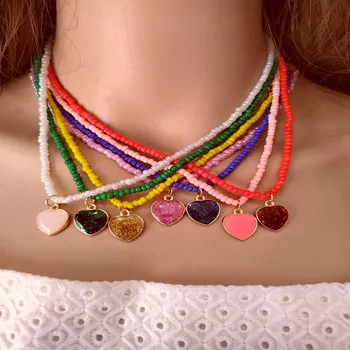 Chegada nova cor contas de colar das mulheres colar de amor pingente de colar da mulher moda jóias bohemia acessórios