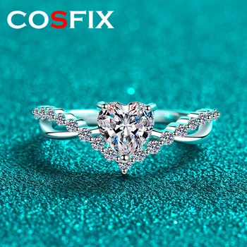 COSFIX D Cor Coração de Corte de Moissanite Anéis Para as Mulheres s925 Prata 1ct Moissanite Anéis Completo do Diamante da Mulher Anéis Novo 2023 Presente