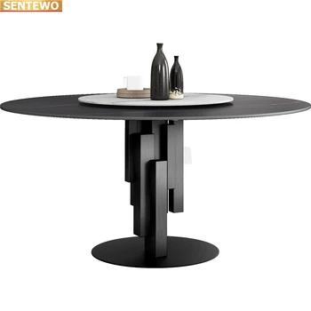 Designer de Luxo redonda de Mármore Rock Laje mesa de jantar 4 cadeiras mesa comedor de móveis comedor marbre de aço Inoxidável, base de ouro