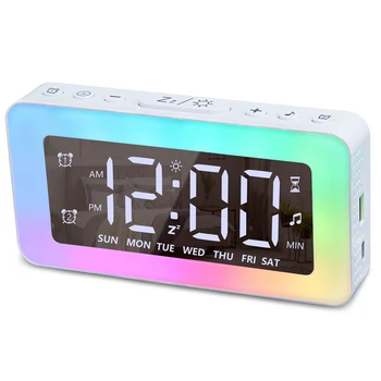 Despertadores Para Quartos Eléctrico Relógio Com 8 RGB Atmosfera de Luz Dupla de Alarmes com 3 Modos de Alarme Soneca Sono Ajuda Timer