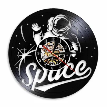 Espaço Universo Cênico Spaceman Silihouette Arte De Decoração De Parede Relógio Luminoso De Vinil Tempo Recorde Relógio De Presente Para O Espaço Amante