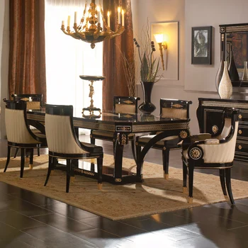 Europeu-estilo neo-clássico restaurante móveis de madeira maciça esculpida mesa de jantar vivenda de luxo retangular mesa de jantar