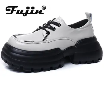 Fujin 7cm Nova Couro Genuíno Plataforma de Flats Robusto Sapatilha Casual Loafer da Marca de Alta Respirável Primavera-Verão da Mixed Cor Sapatos