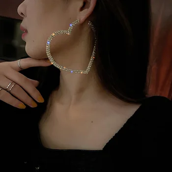 FYUAN Moda Grande Coração de Cristal Brincos para Mulheres Bijoux Geométricas Strass Brincos Declaração de Jóias Presentes