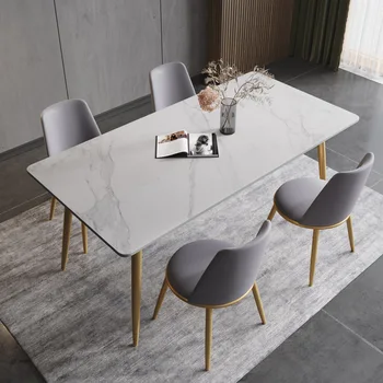Luz de Luxo Pedra Placa de Mesas de Jantar e Cadeiras Definido Casa Nórdicos Moderna Mesa de Jantar Retangular Simples