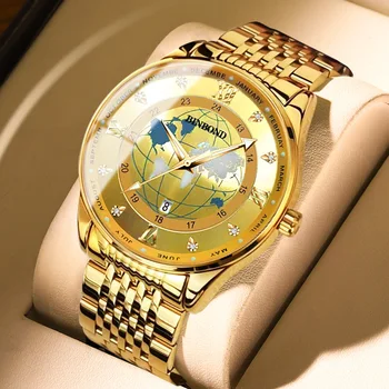 Moda, Esportes Mens Relógios de Homens de Aço Inoxidável Luxuoso Relógio de Pulso de Quartzo Luminoso do Relógio de Homem de Negócios, Casual Relógio de Ouro