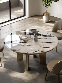 Mármore mesa redonda home villa televisão chão high-end mesa de jantar, com mesa giratória italiano minimalista mesa de jantar