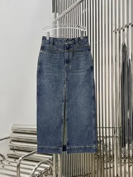 Novo de alta qualidade fenda de jeans, meia saia