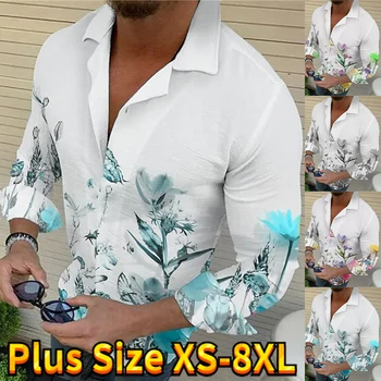 Novos Homens Magros Floral, Camisa de Manga comprida de Luxo Baile de Férias Casual Flor Camisa de Roupas masculinas XS-8XL
