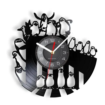 Pólo sul Pinguins Decorativo Relógio de Parede Lindo Animais DIODO emissor de Luz do disco de Vinil de Parede Relógio de Suspensão Retro Decoração Para Crianças' Quarto