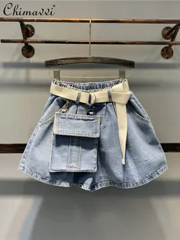 Shorts Jeans de Cintura alta para as Mulheres 2023 Roupas de Verão Europeu Moda Solta Slim-fit Shorts de Uma Linha Ampla de Perna Quente Calças de Senhora