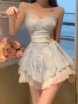 Verão Bule De Renda Y2k Kawaii Vestido De Mulher Estilo Coreano De Festa Sexy Mini Vestido Feminino Renda França Coreano Moda Elegante Vestido De 2023