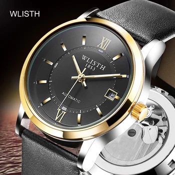 WLISTH Homens Relógios Automáticos Mecânicos de Negócios Impermeável relógio de Pulso de Aço Inoxidável, Pulseira de Relógio para o Homem Esqueleto Calendário